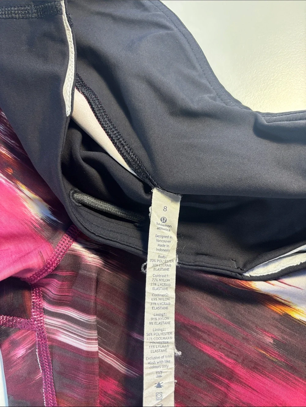 lululemon athletica Pink Multi-Print Leggings with Black Waistband -546sku